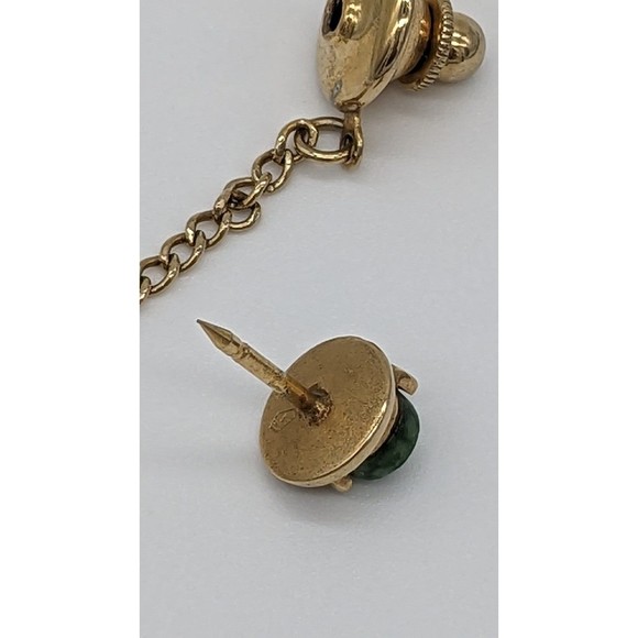 Signed Vintage SWANK Karat Gold MCM Genuine Jade Cufflinks & Tie Tack Pin Set - Picture 8 of 12